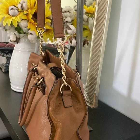 Michael Kors Brown and Gold Satchel with Structured Design